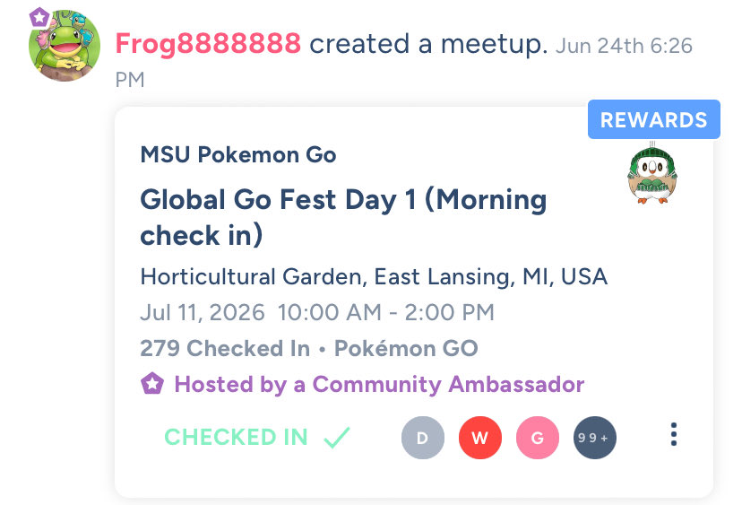 MsuPoGo's tweet photo. Global Go fest day one! @PokemonGoApp #pokemongofest2026 https://t.co/ZlweaOPlDp