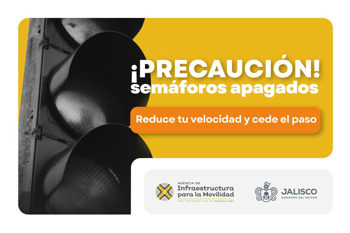 AgenciaAMIM's tweet photo. ⚠️🚦 ¡Atención, automovilistas! 📍 Carr. a Colotlán y Av. Los Molinos. Los semáforos de este cruce están fuera de servicio. Personal ya se dirige al sitio. 🚗 Reduce la velocidad, maneja con precaución y cede el paso. ¡Gracias por tu comprensión! #AMIM #SemaforosAMG https://t.co/ZNSsUJ8BP4