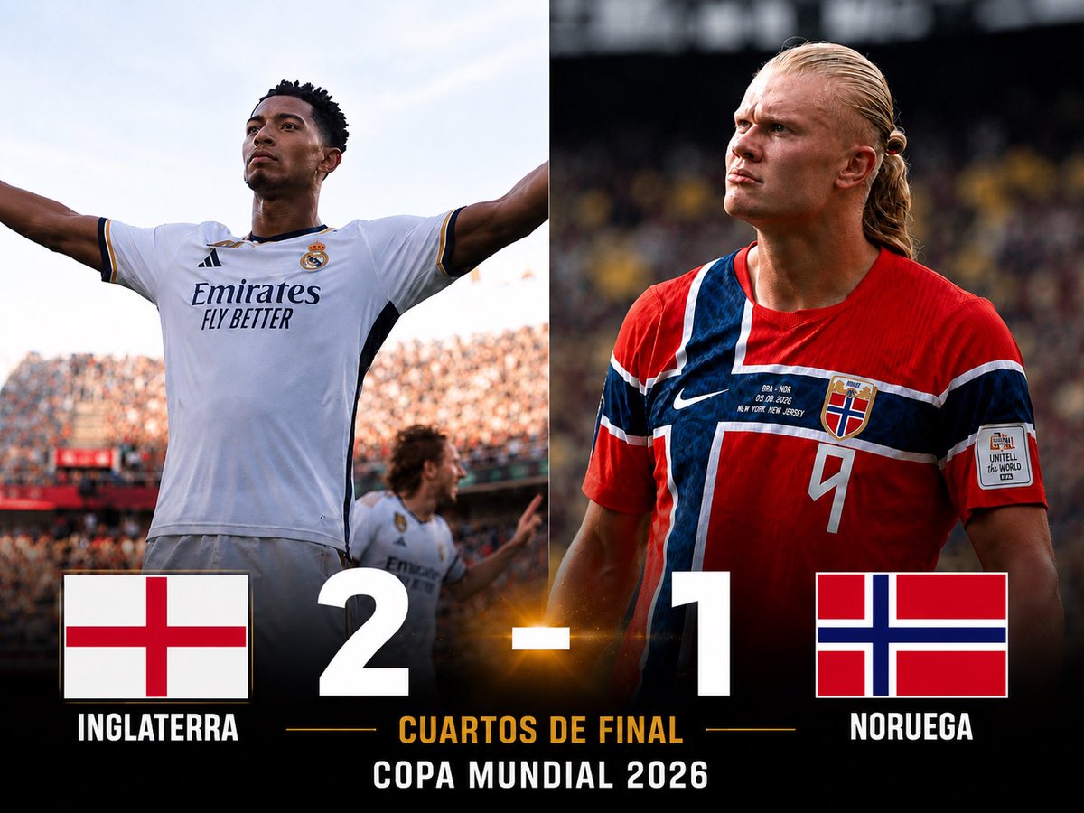 jcmspx07's tweet photo. 🏆 Jude Bellingham marcó un doblete para darle a Inglaterra una victoria por 2-1 sobre Noruega de Erling Haaland y clasificar a las semifinales del Mundial 2026.

🤝 El partido también acaparó la atención por el esperado reencuentro entre Bellingham y Haaland, excompañeros en el Borussia Dortmund y protagonistas de una de las amistades más comentadas del fútbol.

#judebellingham #erlinghaaland #inglaterra #noruega #worldcup2026