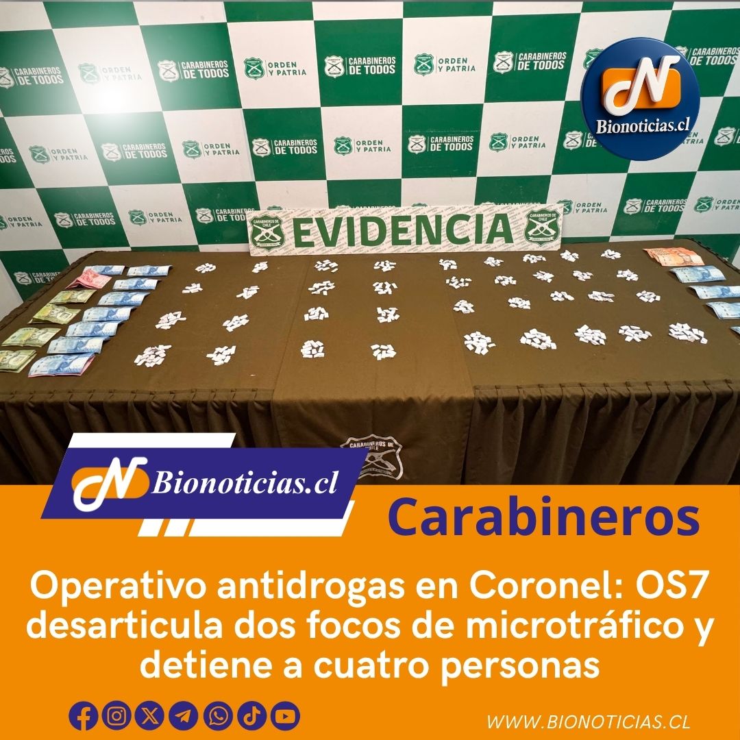 CHANDIAFER's tweet photo. Operativo antidrogas en Coronel: OS7 desarticula dos focos de microtráfico y detiene a cuatro personas
https://t.co/IkvkS1Phjy
#Coronel #OS7 #Microtráfico #Carabineros #SeguridadPública https://t.co/FrpdErxW6K