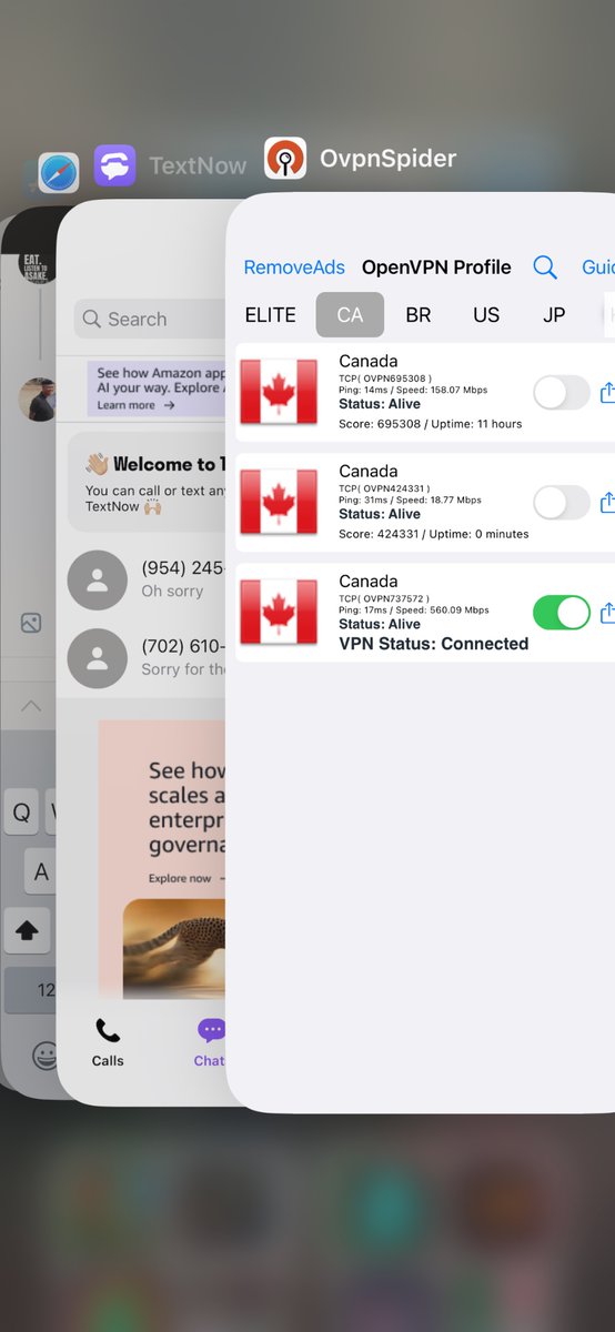 afholarbi's tweet photo. @dcoolcat001 @exknighttx Or try OvpnSpider, put am for Canada, change time zone to Ottawa , uninstall the text now and install another . Try with another fresh gmail. If the method no work for iOS , e suppose work for android sha. ( e go pay make you Wi-Fi connection) https://t.co/a7ViHXGuLT