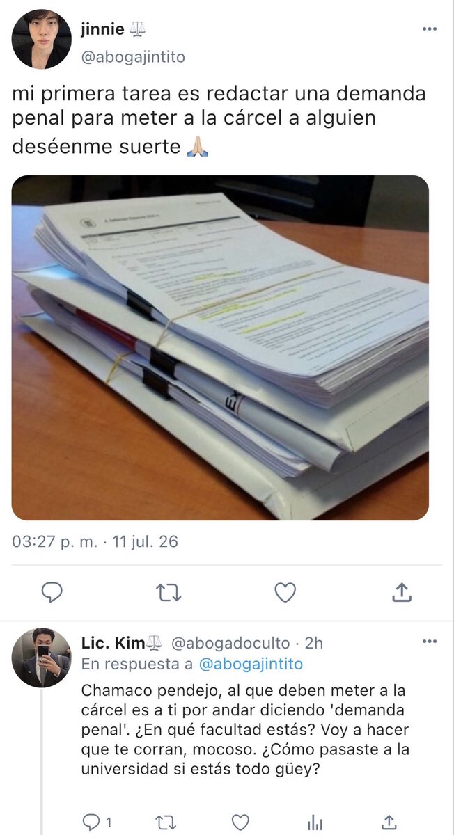 kokiraee's tweet photo. #namjinau #aunamjin Especial Día del Abogado¡

Donde una pelea en Twitter entre un abogado prepotente y un alumno de primer semestre termina de una forma bastante peculiar... https://t.co/6FQcXYBPbk