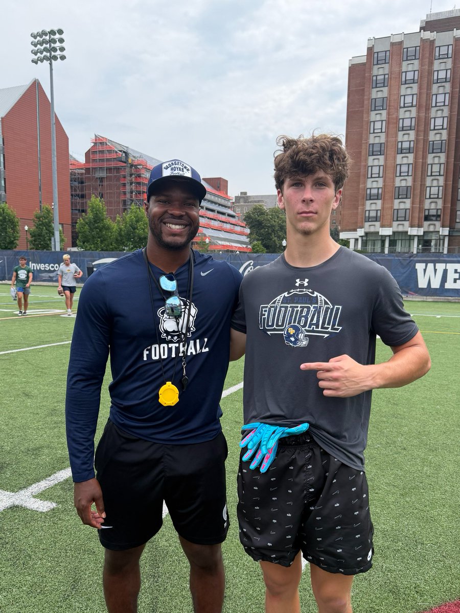 AidanGilmer's tweet photo. Great day competing at @HoyasFB Camp. Appreciate Coach @CoachAmoako  and Coach @CoachRamey_  for the opportunity to get on campus and compete. Grateful for the coaching and feedback from the staff, and I look forward to staying in touch. 

@WRU_CoachMilez https://t.co/D9QEJwShbE