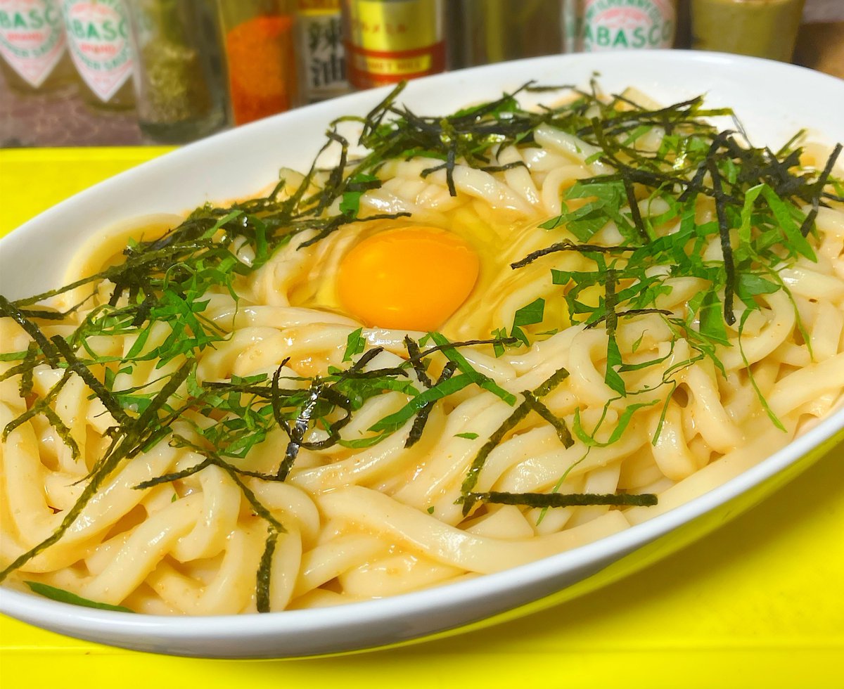 Hide19730730's tweet photo. 昨夜は趣向を少し変えて
「釜玉明太��ターうどん」で締めました🍜
実際は釜揚げじゃないけどね・・😂
海苔と大葉がイイ仕事してる。
うどんってパスタソースも��うから不思議👍✨

#料理好きな人と繋がりたい #おうちごはん
#お腹ペコリン部 #X晩酌部 https://t.co/WJzruNOsl0