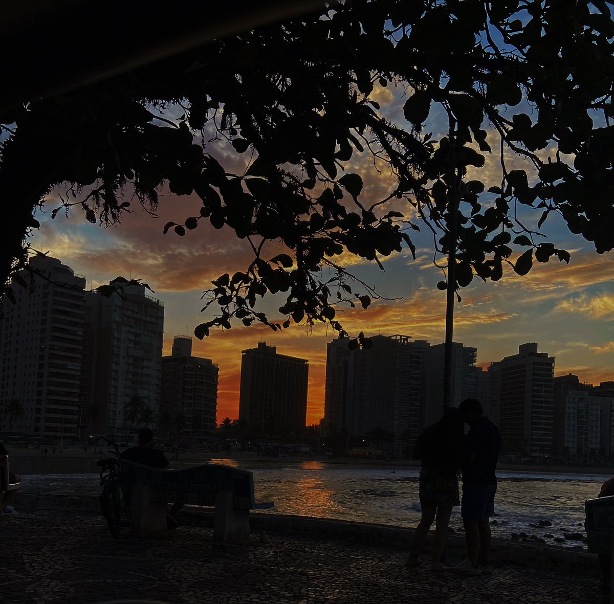 nanamnese's tweet photo. Tenho saído muito sozinha para apreciar minha própria companhia. Por muito tempo, acreditei que, para aproveitar a vida, eu precisava ter alguém ao meu lado o tempo todo, custe o que custasse.

Daí hoje tirei essa fotografia e só agora parei para observá-la melhor. De um lado, um casal observando o fim de tarde. Um pouco mais adiante, um rapaz sozinho fazendo exatamente a mesma coisa.

E eu? Observando os três. O pôr do sol, o casal e o homem sozinho.

Naquele instante, percebi que a beleza do momento não dependia da companhia. Cada um vivia o mesmo fim de tarde à sua maneira.

Viver é uma grande adaptação. E a adaptação salva vidas, mas também pode aprisioná-las.l, uma vez que o perigo começa quando você chama de “normal” aquilo que, na verdade, só aprendeu a suportar.

A solitude me ensinou que paz não é a ausência de pessoas. É a ausência da necessidade de aceitar qualquer presença, qualquer migalha de afeto. Quando você aprende a apreciar a própria companhia, deixa de negociar sua paz apenas para não estar só.