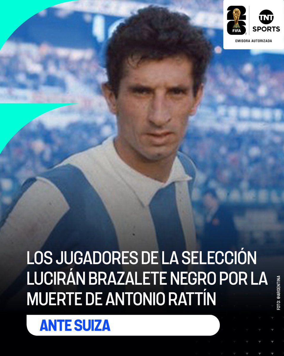 TNTSportsAR's tweet photo. Informa @maxigrillo que llegó la aprobación de FIFA y el plantel de la Selección Argentina lucirá ante Suiza un brazalete negro por el fallecimiento de Antonio Rattín 🇦🇷

El exmediocampista de Boca y el seleccionado falleció este sábado a sus 89 años y será homenajeado en el duelo de cuartos de final del Mundial.

¡Gran gesto! 👏🏻

#TNTSportsMundial