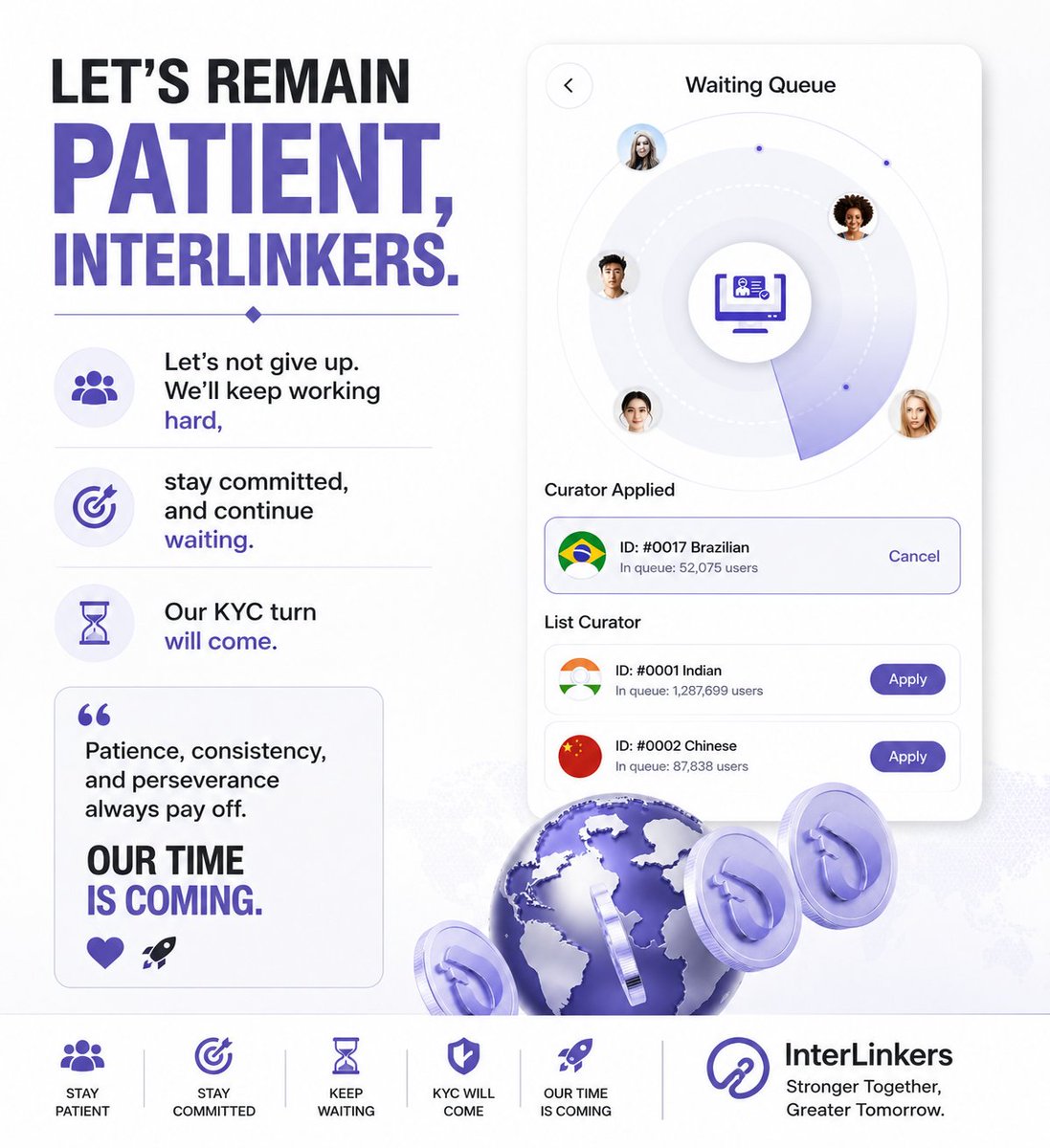 Alhajiamee21644's tweet photo. Let's remain patient, InterLinkers. Let's not give up. We'll keep working hard, stay committed, and continue waiting. Our KYC turn will come.
Patience, consistency, and perseverance always pay off. Our time is coming. 💜🚀#InterLinkActiv #InterLink #ITLG #ITL #InterLinkSeoul https://t.co/ZCSgZQp1f0