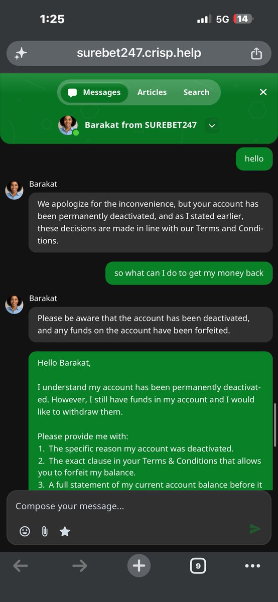 MorganWall4026's tweet photo. @Surebet247ng 
My account was permanently deactivated and my money FORFEITED without any proper explanation. I deposited via PalmPay and have all proofs. Support(Barakat) is just saying "per Terms &amp;Conditions" but refuses to tell me which rule I violated This is unfair. Release https://t.co/AL61YR1Kyb