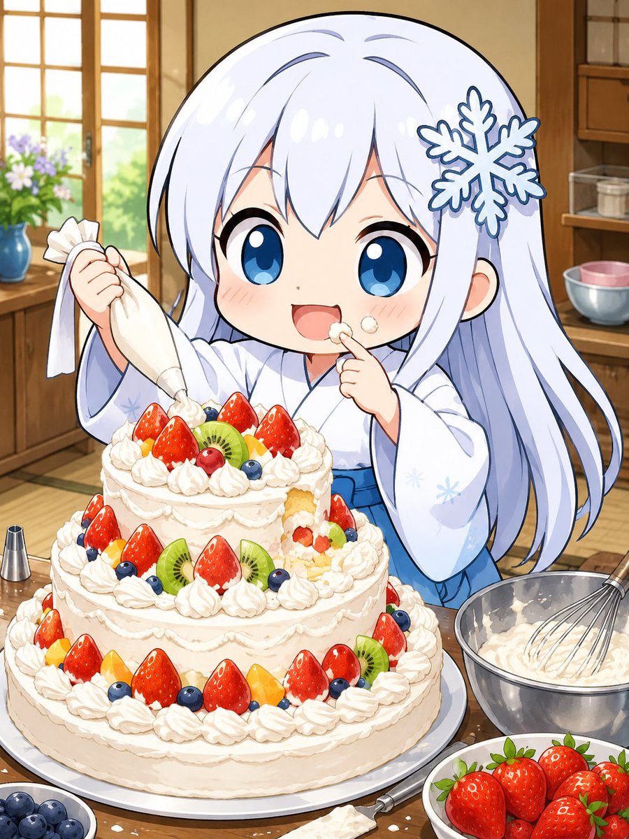 genchatgpt's tweet photo. 7月12日はデコレーションケーキの日🍰🎂
なんだか久々に生クリームたっぷりなケーキ食べたくなってきました♪
#aiイラスト #デフォルメ雪女ちゃん https://t.co/yFavnQBpYy