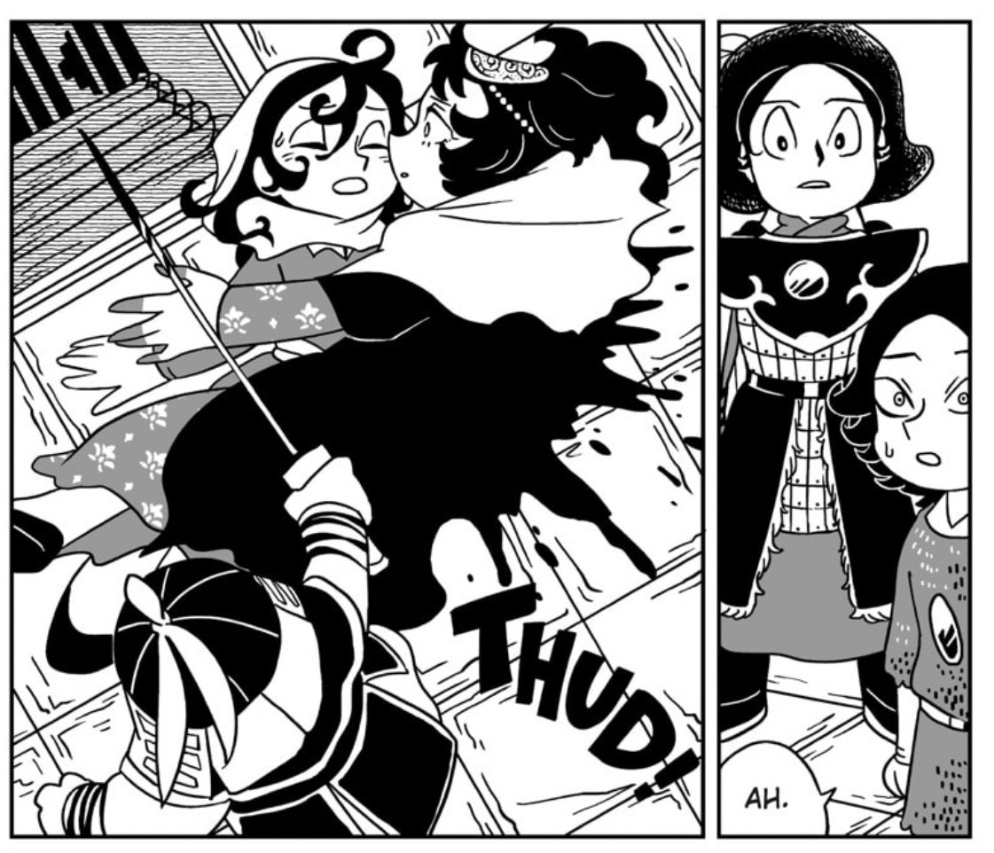 fuedalreese's tweet photo. keep seeing people say that jaadugar’s art style doesn’t match w the tone of the story and while they’re entitled to that opinion it’s the juxtaposition between the cutesy style and the horrific events that compels me the most. i think it’s even better in black &amp; white https://t.co/vJF7musBmA