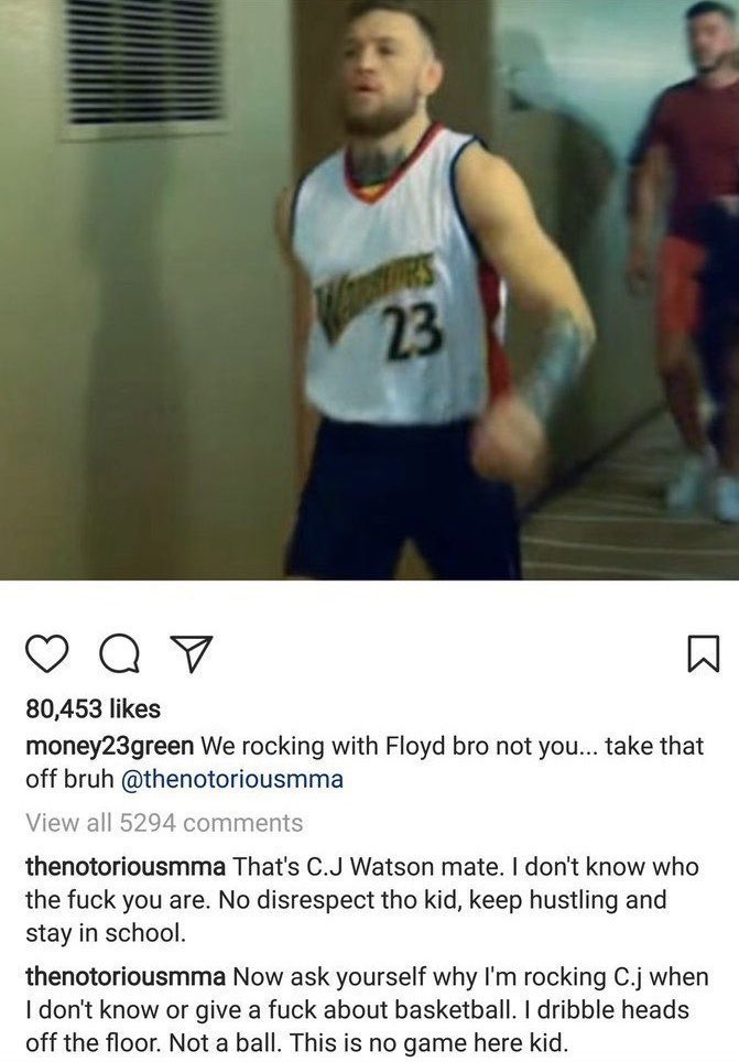 TheHoopCentral's tweet photo. “Now ask yourself why I'm rocking C.j when I don't know or give a fu*k about basketball. I dribble heads off the floor. Not a ball. This is no game here kid.”

Never forget that time Conor McGregor went at Draymond on IG. 🤣💀 https://t.co/4I6viiagP4