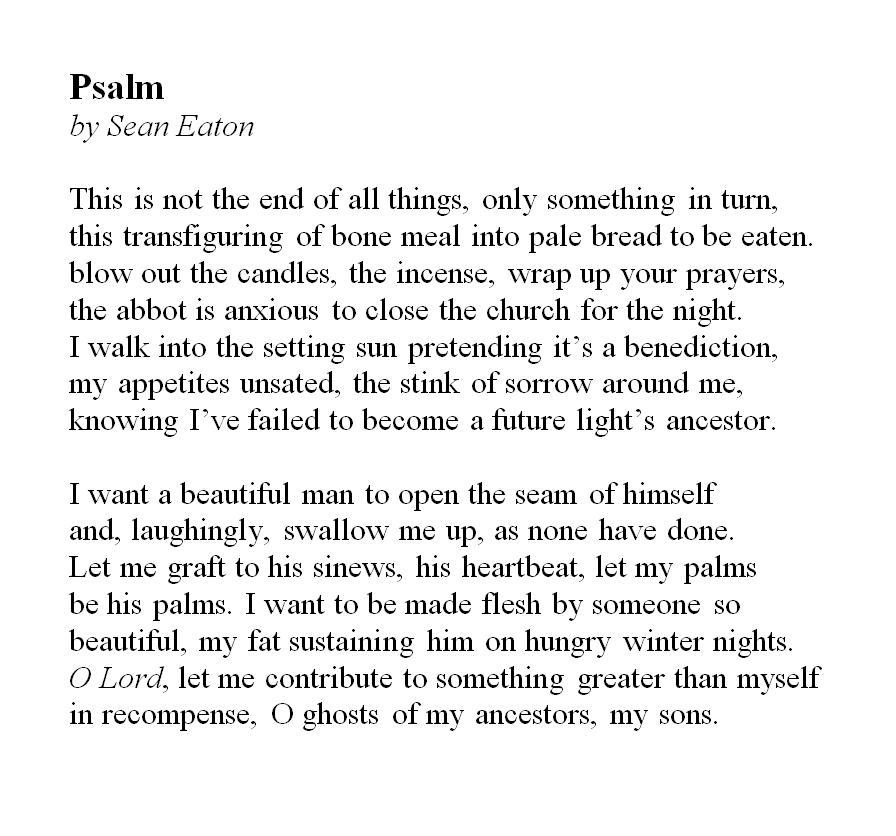 nomdelamer's tweet photo. "Psalm", by Sean Eaton. #poetry #poetrytwt #Poesía #writersoftwitter #mywriting https://t.co/bfDAIuX3UK