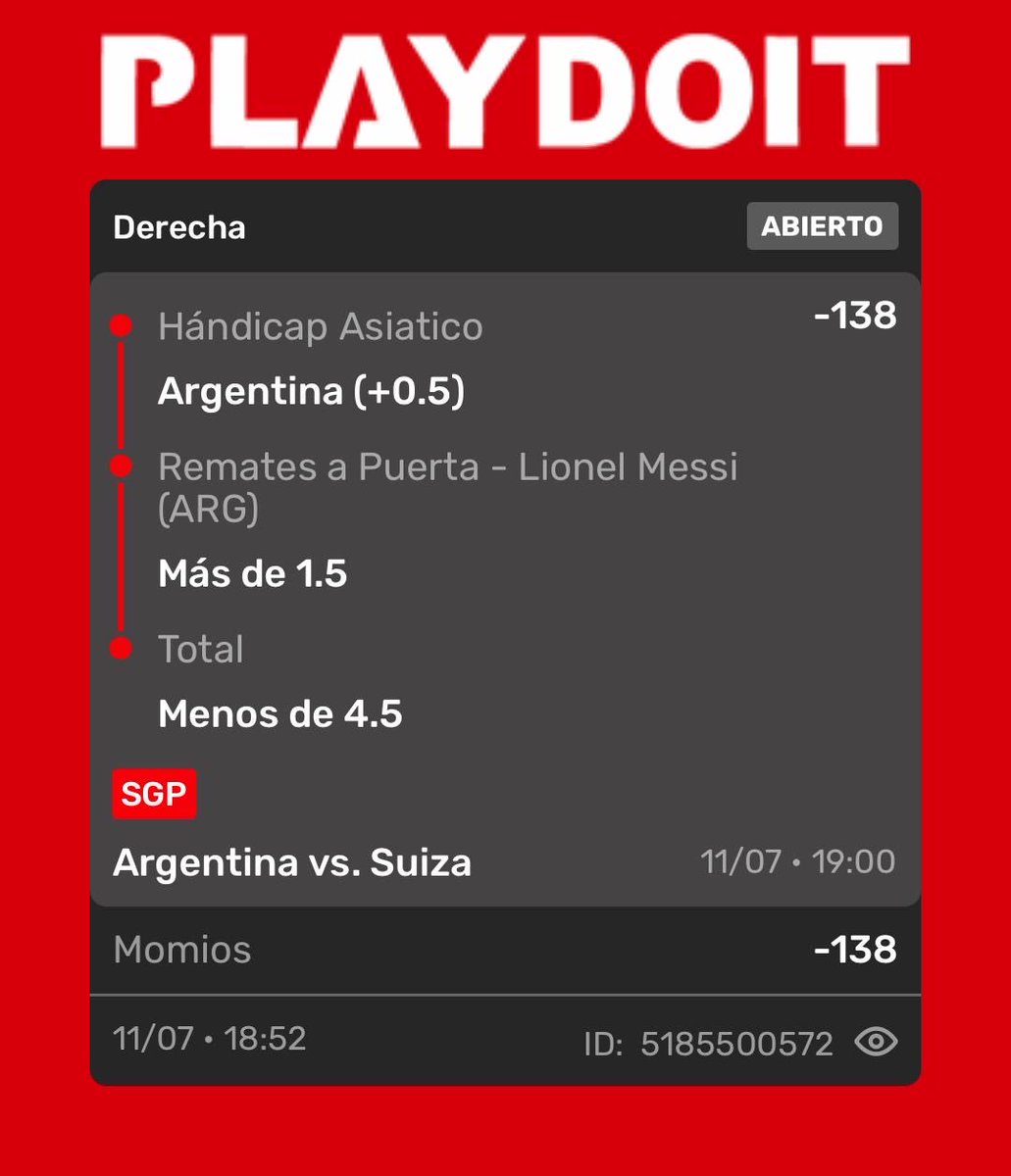 RafaPickss's tweet photo. Así vamos para el partido de Argentina vs Suiza, quien va con nosotros?🙂‍↕️🤞🏼🍀
#apuestas #playdoit https://t.co/qxoMLe2jqg