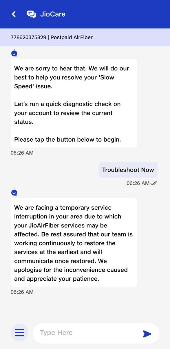 mshafir7's tweet photo. 1 week now that my aitfiber is not working verytime slow speed.The AI airfiber is not working which we excepted and slow speed no network.If we don't pay the bill within the date they impose late fee. So this is the time to impose that if no network  customer refund @reliancejio https://t.co/z9OLybGhfH