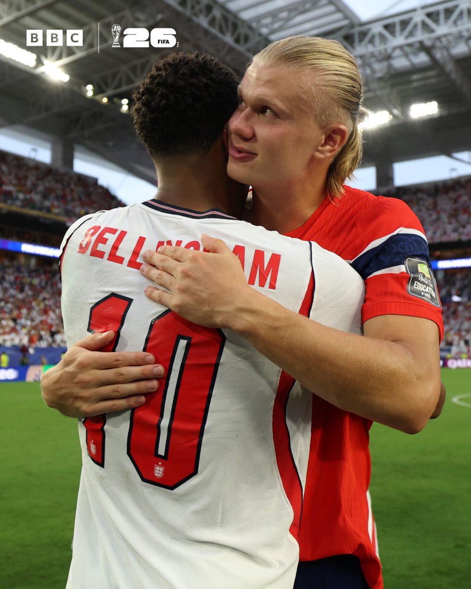 BBCSport's tweet photo. Brothers ♾️

Erling Haaland and Jude Bellingham embrace at full-time ❤️ https://t.co/Sjr796GruO