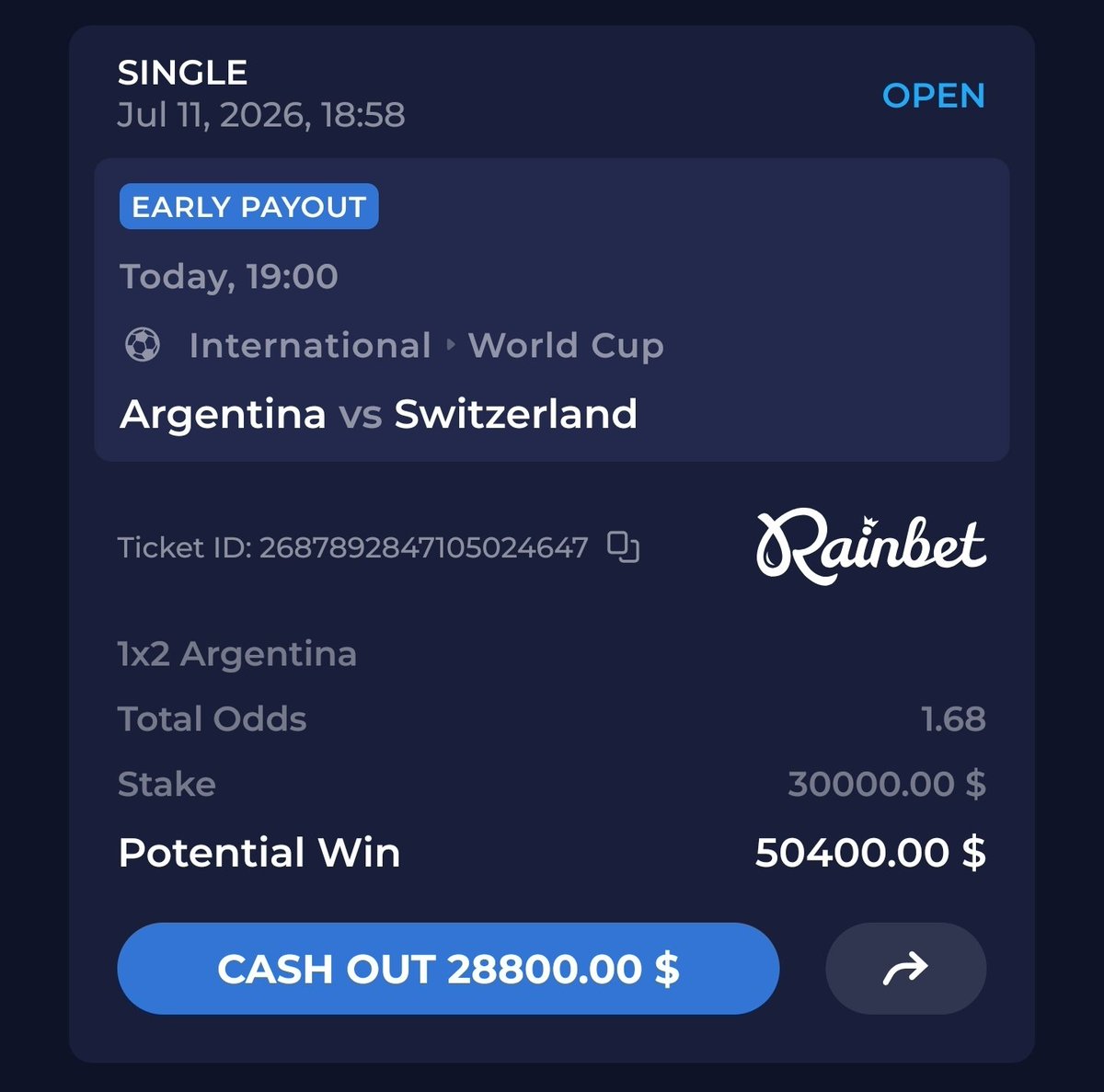 CrashiusClay69's tweet photo. Fug it

We switching this to Argentina moneyline early payout

I stll think they will score 2 or more

But to be safer for streak purposes

We just gonna take ML instead

So the cashout is -1k

But argentina ML is +20k

So ultimately still +19k if right

Lets keep streaking https://t.co/1NeV8jJMdU