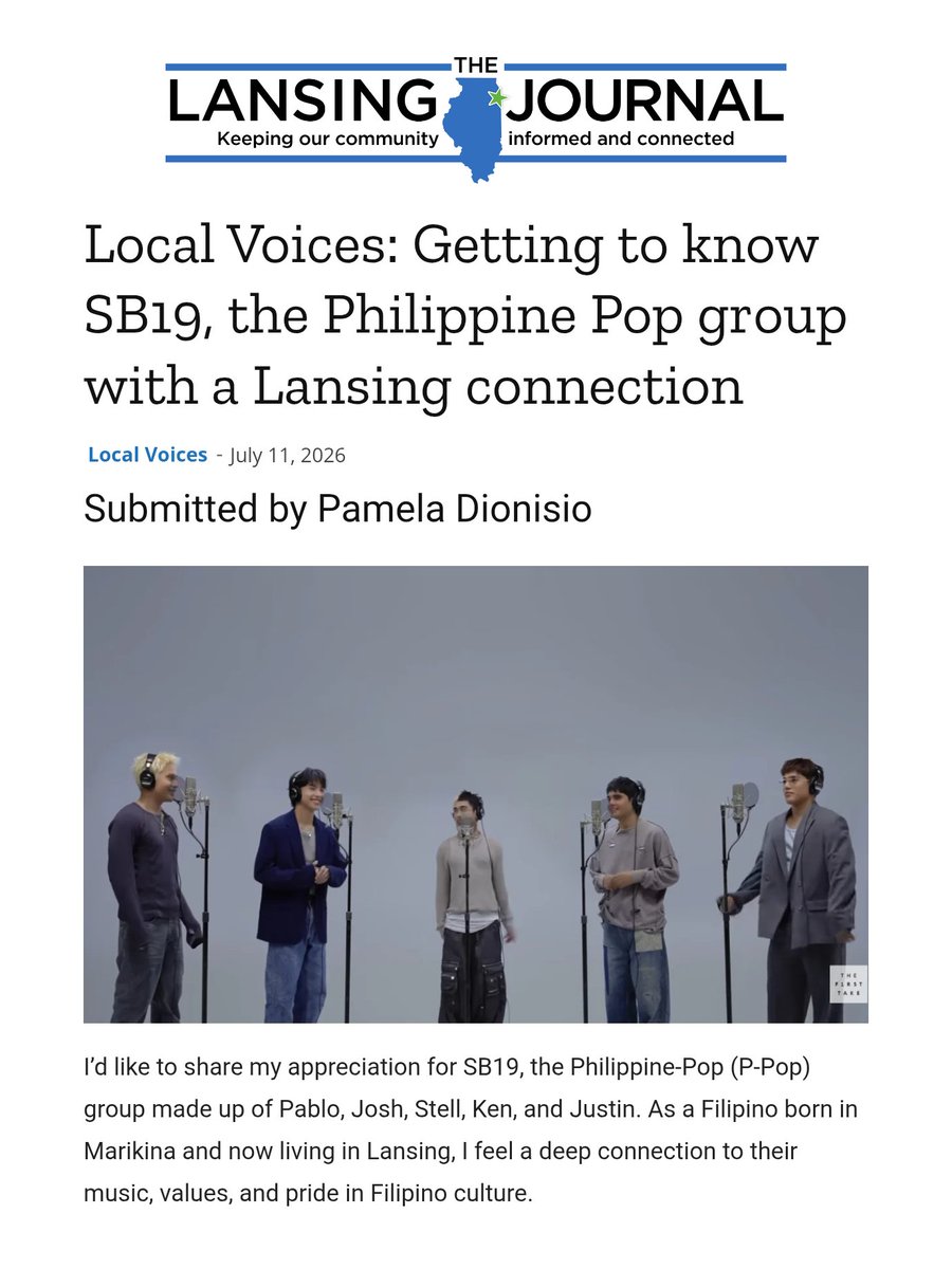 rrobotot's tweet photo. [The Lansing Journal, Illinois 🇺🇸]

- “Through the years, [#SB19] relentlessly work hard to realize their dream of showcasing Filipino talent and culture to the global audience. I look forward to their Lollapalooza debut in the Allianz stage, Chicago, Illinois.”

@SB19Official https://t.co/poQusnhkbd