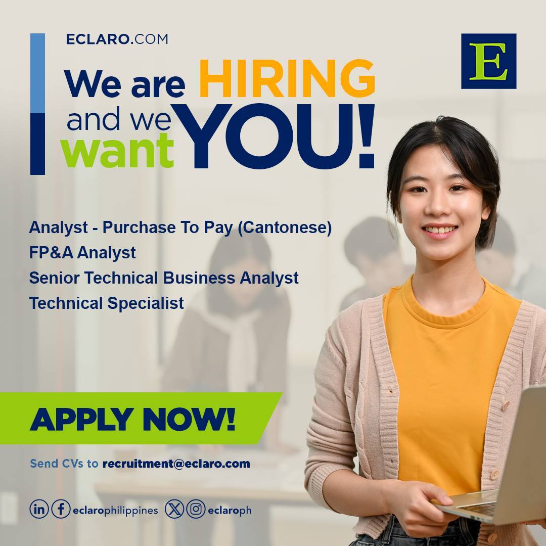 EclaroPh's tweet photo. Great work happens in every department, not just one. 🤝

Find career opportunities in business, finance, operations and support.

Send your CV at recruitment@eclaro.com

Don't forget to mention where you've seen us. 😉

#ECLARO #ECLAROCareers #jobsph #careersph https://t.co/7Eb0JA2SZF