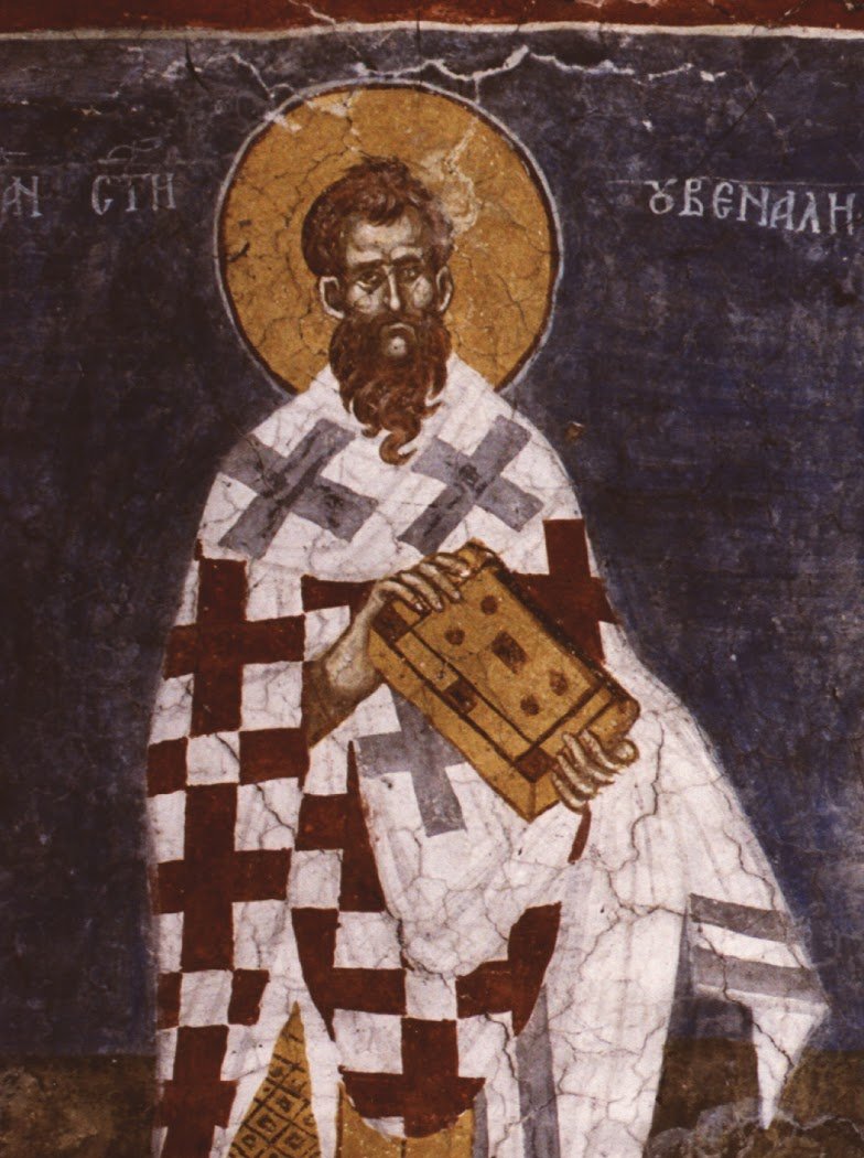 RomanOrthodoxy's tweet photo. St. Juvenal, Patriarch of Jerusalem (458)

Juvenal was a contemporary of the great illuminators of the Orthodox Church: Euthymius, Theodosius, Gerasimus, Simeon the Stylite, and others. He participated in two Ecumenical Councils: the Third Council in Ephesus [431 A.D.] and the Fourth Council in Chalcedon [451 A.D.]. With great power and zeal, he fought against the blasphemous heresies: in Ephesus, against Nestorius, who called the Birth-giver of God (Theotokos) the Birth-giver (Mother) of Christ and refused to call her the Mother of God, over-emphasizing Christ’s human nature; and in Chalcedon against Eutyches and Dioscorus, who taught that there was only one nature in Christ—a Divine Nature, without a human nature. Following the victory of Orthodoxy at both these councils, Juvenal returned to his throne in Jerusalem. But even though the heresies had been condemned, the heretics had not been eliminated. Through the intrigue and violence of one Theodosius, a friend of Dioscorus, Juvenal was banished from the patriarchal throne, and Theodosius elevated himself in Juvenal’s place. At first this heretic Theodosius was supported by Empress Eudocia, the widow of Theodosius the Younger, who had settled in Jerusalem. The indecisive and restless Eudocia finally went to see St. Simeon the Stylite, to ask him wherein lay the truth. This saint of God unmasked all the heretical teachings, and instructed the empress to adhere to the teachings of Orthodoxy as confirmed at the councils. The empress obeyed him, repented of her former actions, and denounced the false Patriarch Theodosius—whereupon Emperor Marcian and Empress Pulcheria, then reigning in Constantinople, sent a letter to the commander Athanasius [Eparch of Jerusalem], ordering him to banish Theodosius and reinstate Juvenal to his throne, which the commander quickly did. Juvenal guided the Church in Jerusalem for thirty-eight years as its hierarch. In great old age he reposed in the Lord, in the year 458 A.D. to receive from Him the reward for the great suffering and misery which he had endured for the truth. During the reign of St. Juvenal, the celebration of Christ’s Nativity was established on December 25.

July 2/15