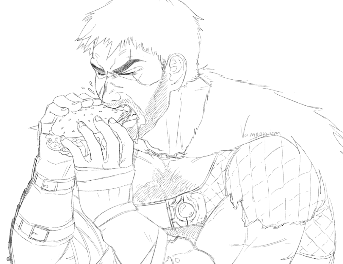 Vamponium's tweet photo. wip of slayer fucking up a burger https://t.co/dxjiEVVeeG