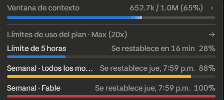 Factsctg's tweet photo. ¿Cómo es posible que ni el plan de 200 dolares me alcance en Claude? 😭 Hoy es sábado y ya estoy a nada de llenar la ventana del semanal que se reinicia el próximo jueves 😓

@AnthropicAI Debería revisar mejor sus límites, antes con el plan de 20 dólares hacíamos mas. https://t.co/SOa3G8Ntb2