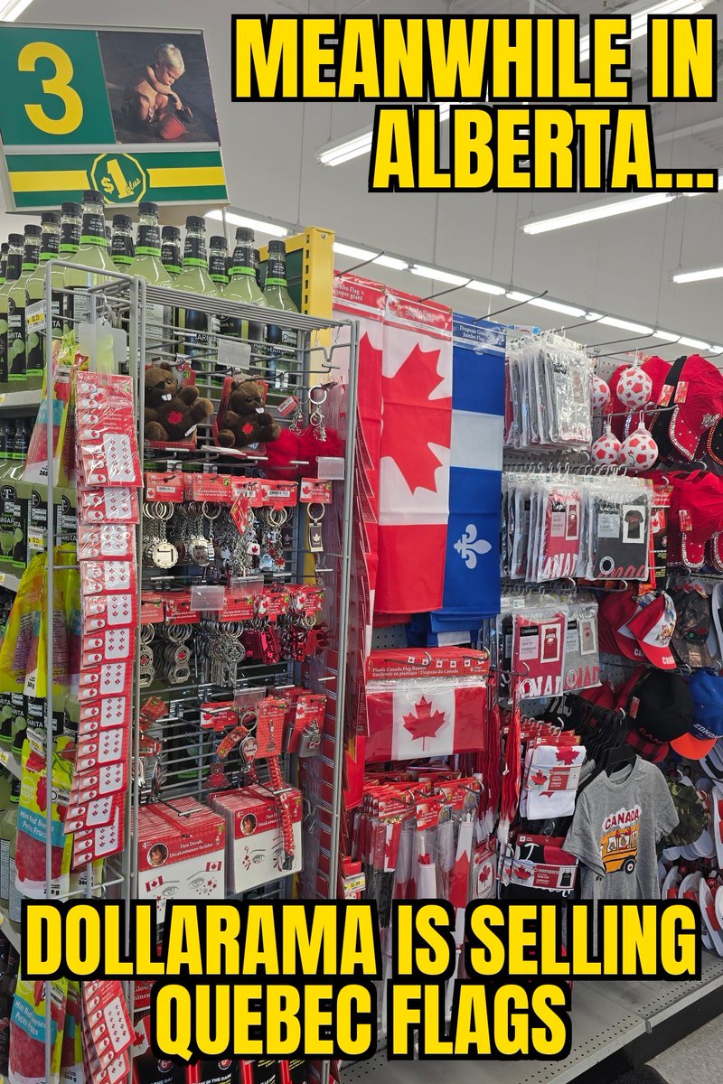 MisterAlberta's tweet photo. Oh the irony I saw just now. Dollarama doesn't carry Alberta flags, but it carries Quebec's Flag. #dollarama #forevercanadian #alberta https://t.co/HLkHKZMju2