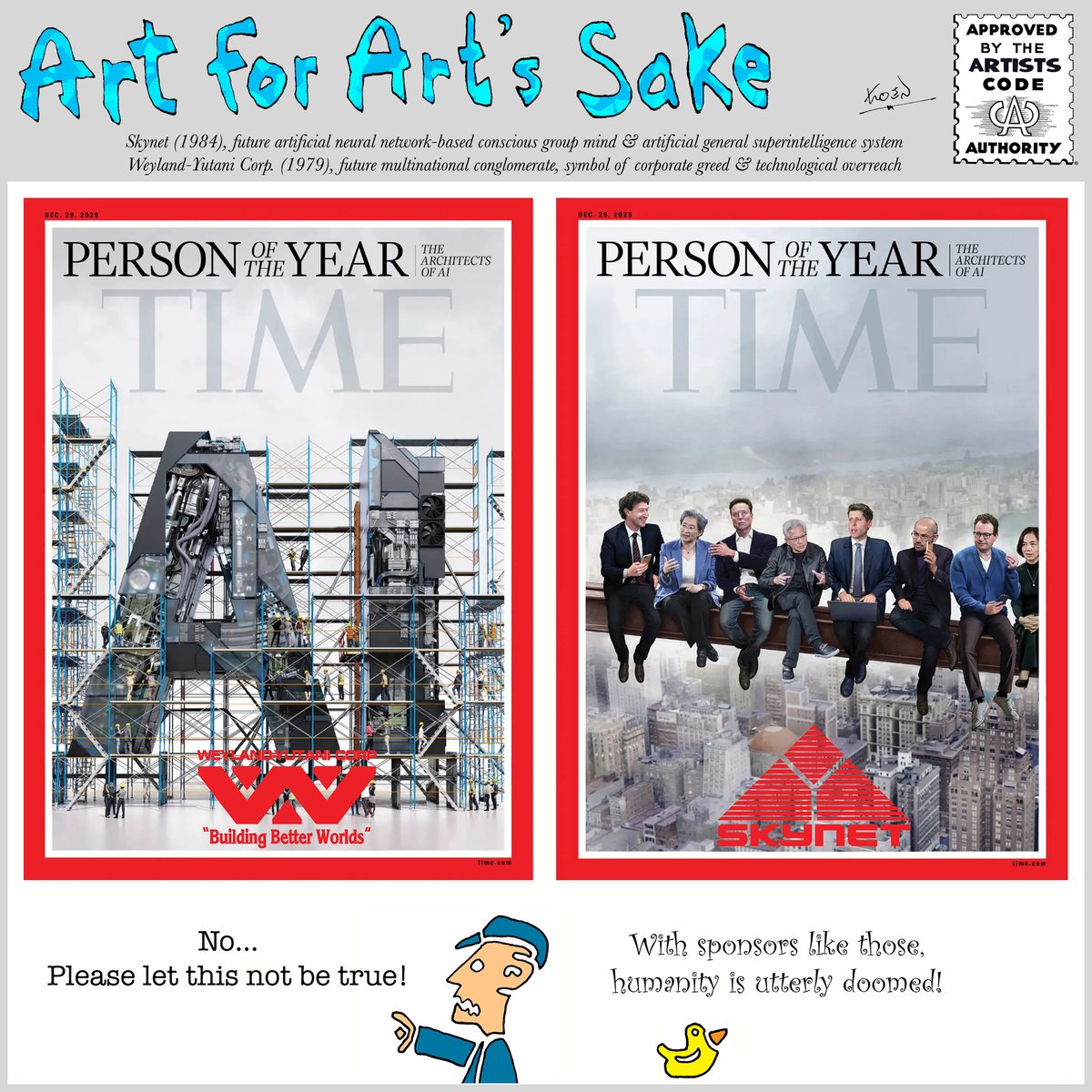 KoenOlie's tweet photo. Sponsored art...
#artcomic #artcartoon #cartoonart #digitalart #artforartssake #plunderart #mashup #weylandyutani #timemagazine #personoftheyear #skynet https://t.co/sIX1dOd0Be