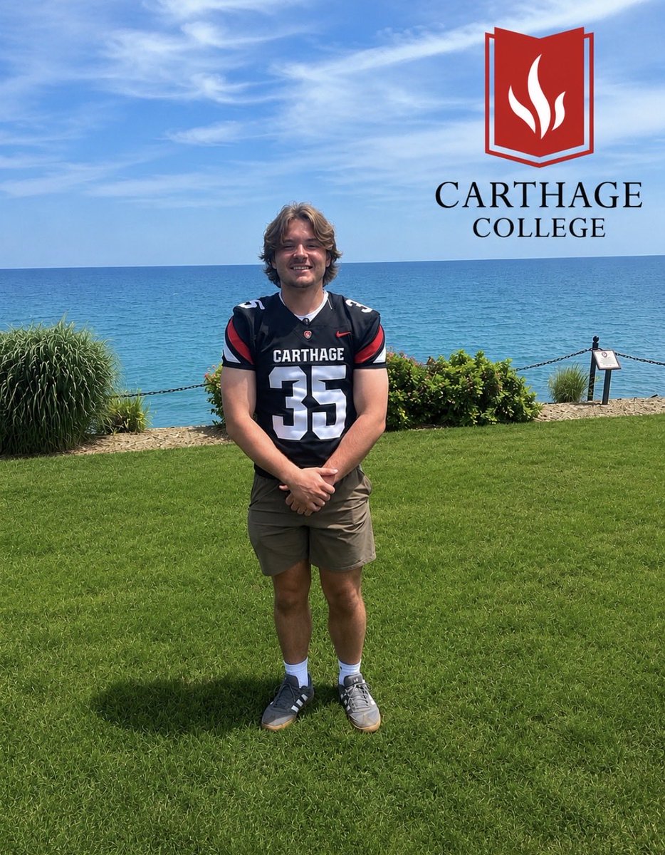 HaydenHill27's tweet photo. After a great visit with @Coach_Kus and the whole coaching staff, I am excited about the official offer to continue my academic and athletic career at Carthage College. https://t.co/wyK1MMkFro