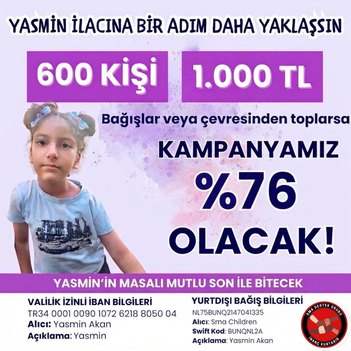 Sma_Yasminakan's tweet photo. Gelin hep birlikte az çok demeden Yasmin’i ilacına bir adım daha yaklaştıralım siz güzel yürekli Yasmin Canlar siz olmadan Yasmin başaramaz🤲🏻🌸 https://t.co/aX158aDN4Y