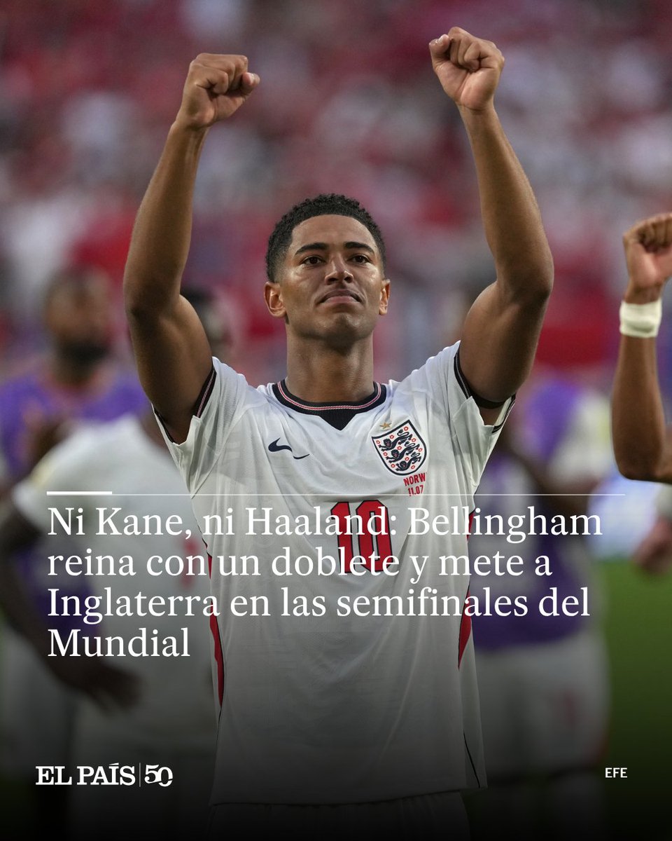 el_pais's tweet photo. Ni Harry Kane, ni Erling Haaland, la potencia llegadora y el instinto de Jude Bellingham en el área fue lo que reinó y se impuso en el abarrotado estadio Hard Rock de Miami. Sus dos gole le valieron a Inglaterra el pase a las semifinales 

🔗 https://t.co/99iPerZsf5 https://t.co/v6ooLu3Tdg