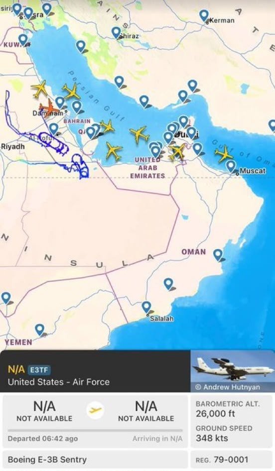 jacksonhinkle's tweet photo. 🇺🇸🇮🇷 NEW: The U.S. military is flying heavily over the Persian Gulf right now. https://t.co/nXfufOHNgJ