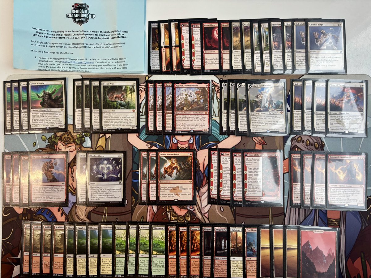 djj0807's tweet photo. Made finals of a 2-slot RCQ with Boros Energy. @fireshoes 

R1: Boros Burn ❌❌
R2: Boros Energy ✅✅
R3: Ruby Storm ❌✅❌
R4: Dimir Midrange ❌✅✅
R5: Homie Scoop @GirthGod99 
QF: Amulet Titan ❌✅✅
SF: Affinity ✅❌✅ https://t.co/k2XQ6C3F88