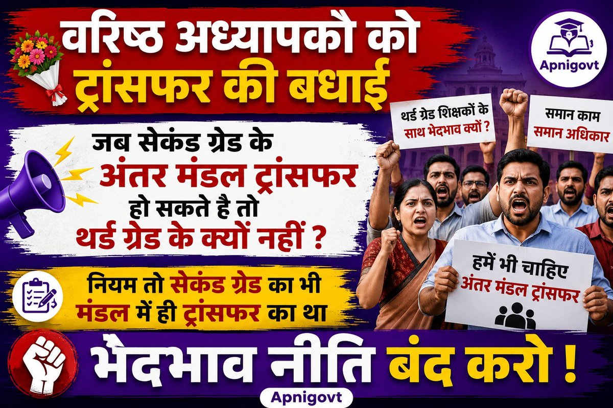 Manu80655554457's tweet photo. मुख्यमंत्री जी और शिक्षा मंत्री जी 
जब सेकंड ग्रेड के अंतर मंडल ट्रांसफर हो सकते है तो थर्ड ग्रेड के क्यों नहीं ?
नियम तो सेकंड ग्रेड का भी मंडल में ही ट्रांसफर का था
भेदभाव नीति बंद करो 
#तृतीय_श्रेणी_शिक्षक_तबादले 
@BhajanlalBjp @madandilawar https://t.co/y3ik8GbL7b