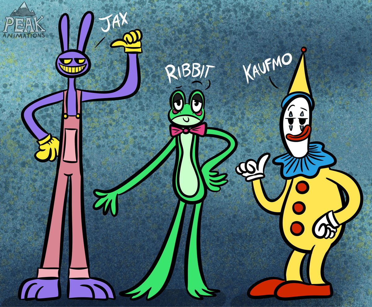 Peakanimations's tweet photo. The Original Trio before The Jester’s Time. 🐰🐸🤡

We Miss You Jax… even though you were an asshole 💜🎪💜

#TADC #jax #kaufmo #ribbit #thankyouTADC #tadcart https://t.co/BIX2xmBt5D