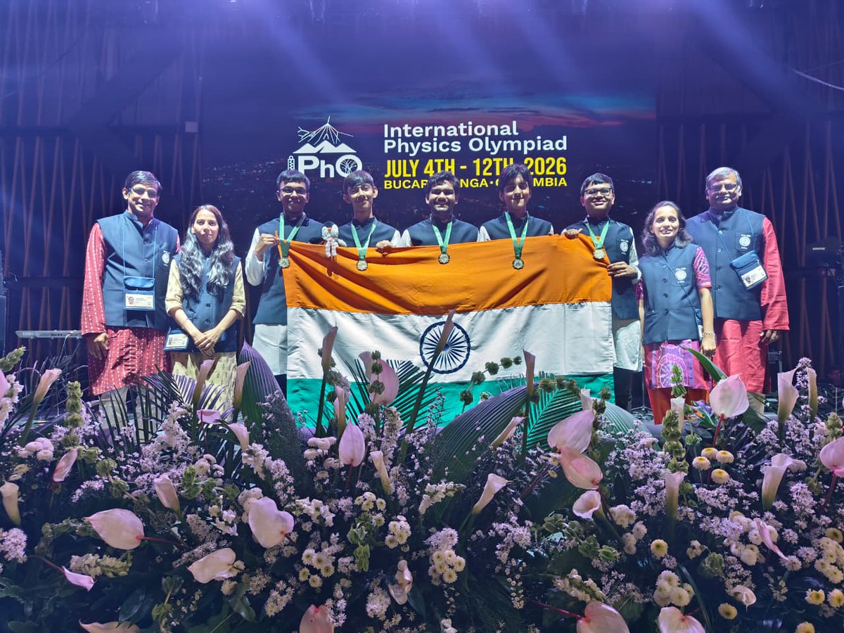 HBCSE_TIFR's tweet photo. 🇮🇳GOLDEN SWEEP FOR INDIA 🏆

All 5 Indian students win GOLD at the 56 International Physics Olympiad (IPhO) 2026 in Bucaramanga, Colombia -placing India at Rank #1 in the world (jointly with China, Kazakhstan, Russia, South Korea &amp; Taiwan) among 381 students from 87 countries 1/5 https://t.co/aIgP3lhY10