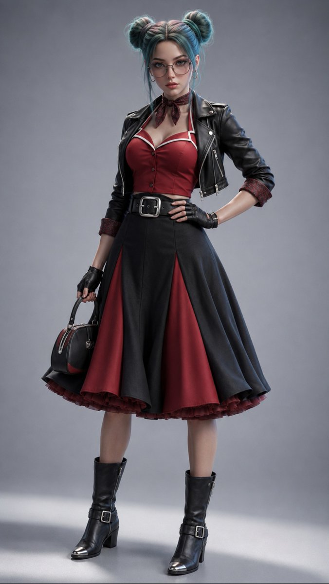 JemiVraxIS's tweet photo. Premium VraxIS Outfit Prompt 004

Upper Body

Cropped fitted black moto jacket crafted from premium matte leather with polished chrome hardware.

Sleeveless cherry-red halter blouse featuring a sweetheart neckline and clean tailored seams.

Folded vintage-style collar with contrasting ivory trim.

Rolled jacket cuffs revealing a patterned satin lining in deep crimson.

Lower Body

High-waisted swing skirt in rich midnight black with bold deep-red panels that create dramatic movement.

Built-in lightweight underskirt adding volume without excessive bulk.

Wide vintage waist belt featuring a polished chrome buckle with streamlined geometric styling.

Hidden stretch lining for comfort throughout the day.

Footwear

Mid-calf vintage-inspired leather boots with a low stacked heel.

Polished chrome buckle straps around the ankles.

Flexible cushioned sole for everyday comfort.

Reinforced toe cap with subtle brushed metal detailing.

Accessories

Silk neck scarf in deep red tied in a classic Rockabilly knot.

Black fingerless driving gloves with quilted stitching.

Cat-eye sunglasses with sleek smoked lenses and brushed chrome arms.

Small chrome hoop earrings and matching bracelet.

Structured vintage handbag with rounded edges and concealed magnetic closure.

Decorative chrome hair clip inspired by classic automotive fins.

Materials

Premium matte leather.

Heavy woven cotton blend.

Soft satin lining.

Lightweight performance mesh.

Brushed chrome alloy hardware.

Durable stretch performance fabric.

Colour Palette

Matte black.

Cherry red.

Ivory.

Deep crimson.

Polished chrome metallic accents.