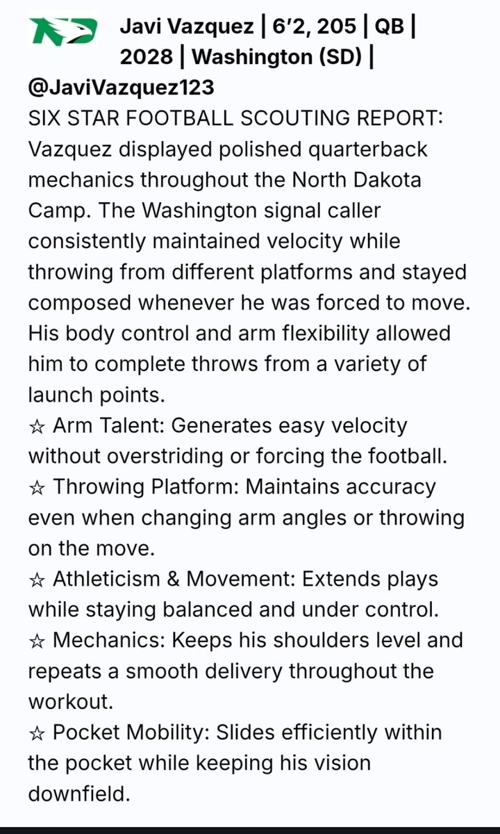 JaviVazquez123's tweet photo. Thank you @sixstarfootball for the article! I had a great time competing @612Qs @CoachAndersonJD @MrRyan_Evans @tommyhof11 @CoachSchrenk @PrepRedzoneDAK @riggsfootball https://t.co/kQgtzWkeCJ