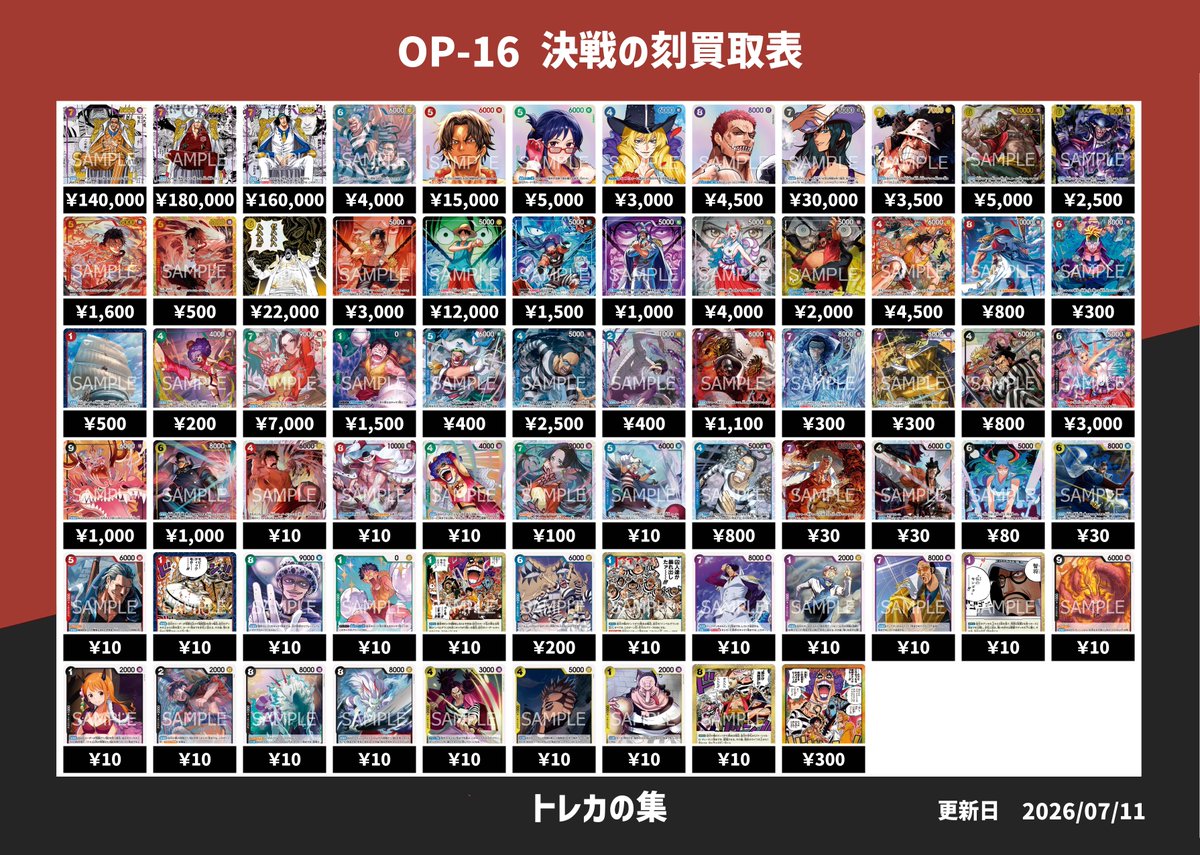 ◎ トレカまとめ売り ワンピース新弾買取表更新✨BOX買取は、購入レシート及び弊社購入実績