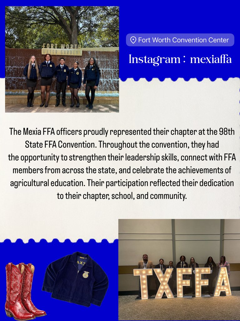 MexiaHigh76667's tweet photo. MHS FFA officers have returned from the State FFA convention!  They represented Mexia well by strengthening their leadership skills and connecting with other FFA members across the state!  
#theblackcatway
#mexiaffa
#raisethebar https://t.co/LnCdqgmiW2
