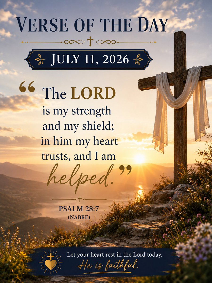 VerseofFaith's tweet photo. 🌅 “The LORD is my strength and my shield;  
in him my heart trusts, and I am helped.”

— Psalm 28:7

Let your heart rest in the Lord today.  
He is faithful.

When everything feels heavy, remember — you don’t have to carry it alone.

#Psalm287 #TrustInTheLord #HeIsFaithful https://t.co/CX2TvovSFj