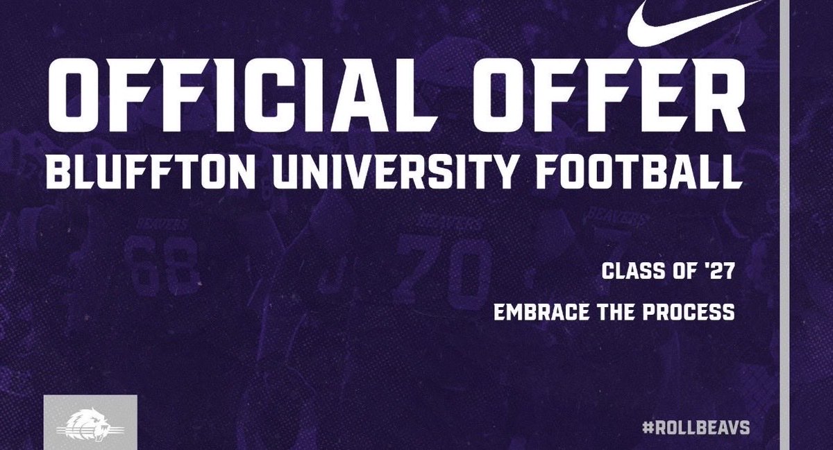 BrycesonWard27's tweet photo. Grateful and blessed to receive an offer from Bluffton University to continue my academic and athletic career. Thank you to the coaching staff for believing in me. Excited for the opportunity! 
💜🤍🏈💜🤍
@CoachRobinson77 @BlufftonFB 

#BlufftonUniversity #GoBeavers #AGTG #EDGE https://t.co/DYORCraaal