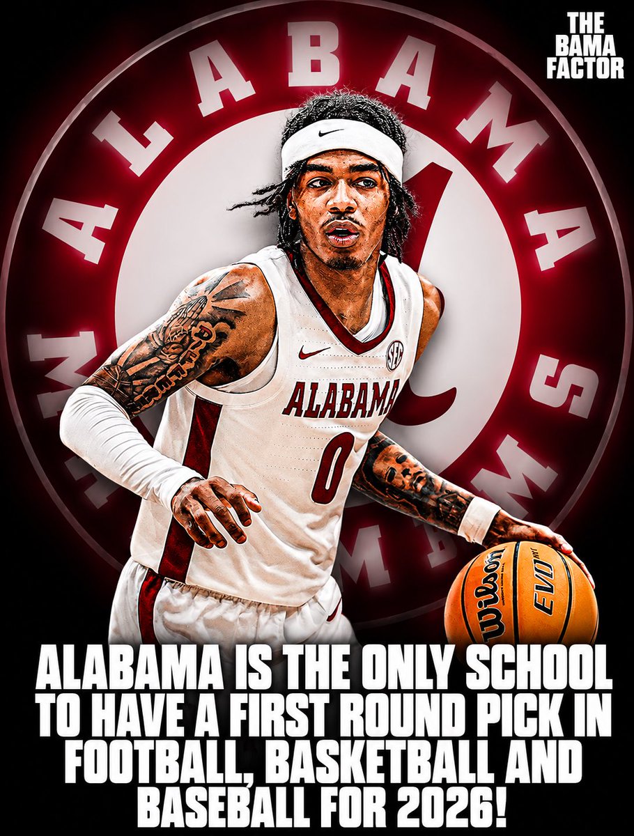 the_bama_factor's tweet photo. Alabama was the only school in the country to produce first-round draft picks in football, basketball, and baseball this year.

Football: Kadyn Proctor, Ty Simpson
Basketball: Labaron Philon Jr.
Baseball: Justin LeBron

No one else did it. https://t.co/V0iaiadV8L