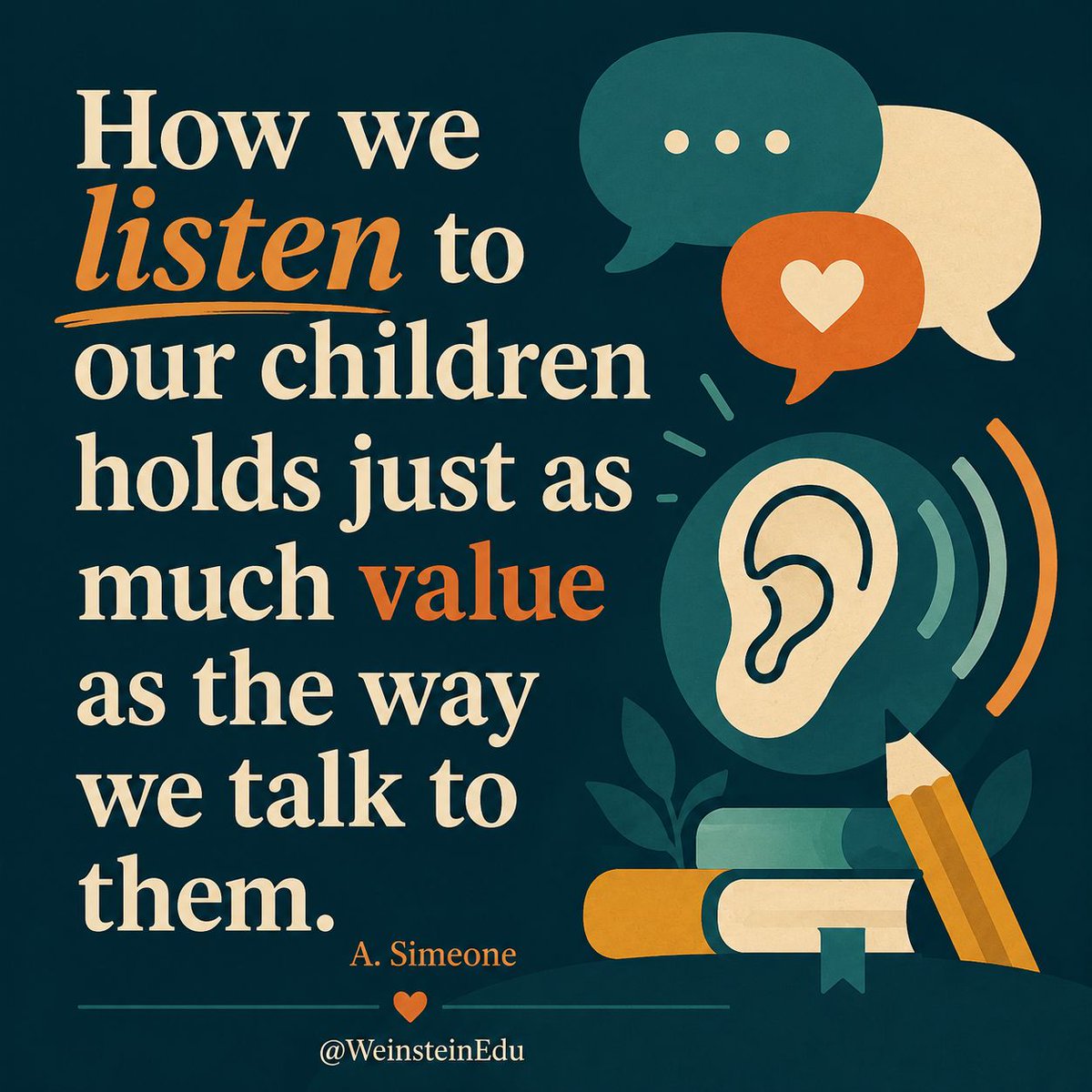 WeinsteinEdu's tweet photo. Listening is one of the most important ways adults communicate respect.

In schools, children and students notice when adults slow down, ask a real question, and make room for what they are trying to say. They also notice when they are rushed, dismissed, interrupted, or corrected before they feel understood.

Communication is not only about the words we choose. It is also about whether the person in front of us feels heard.

That is where trust starts.
