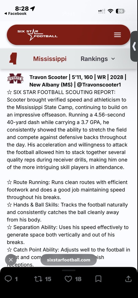 Travonscooter1's tweet photo. @sixstarfootball thank you guys  for the article it means a lot ! @HailStateFB @NAHSFball @CRStubblefield https://t.co/UccDn4kPmN