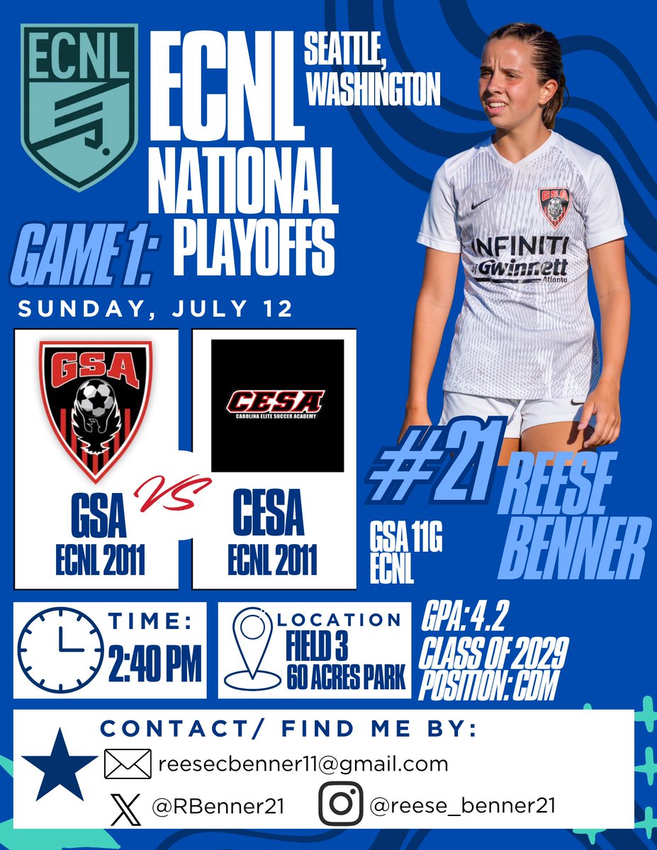 RBenner21's tweet photo. Tough matchup today but excited for tomorrow’s matchup against CESA! #gsa #midfilder #playoffs #ecnl https://t.co/9QzqqP1hHl