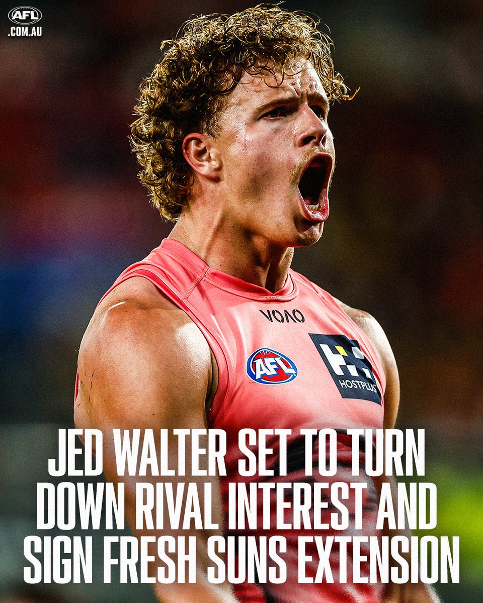 AFL's tweet photo. EXCLUSIVE: Gold Coast Suns forward Jed Walter is set to sign a new three-year deal to remain at the Suns and knock back huge rival interest, reports @CalTwomey.

Details: https://t.co/nSmDbdOIln https://t.co/kjgW4G3hTB