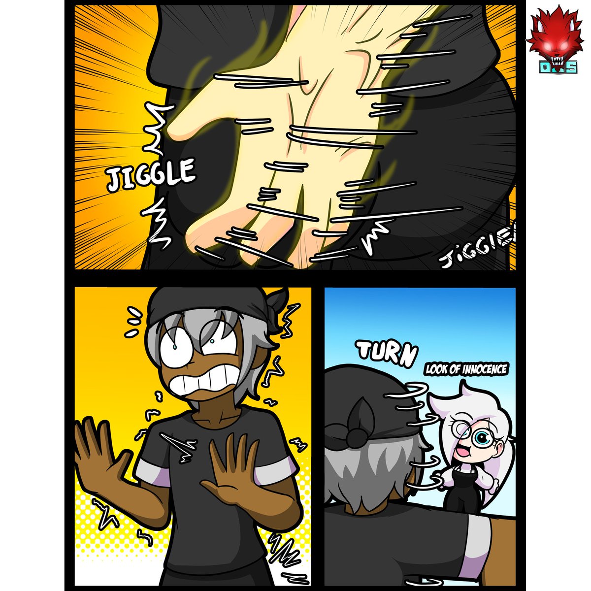 Olightsword's tweet photo. Small fan comic of Dice and Emi hanging out

But the question of the day is, how the hell did she do that....... explain... she has no hands for arms, just nubs

Emi belong to @iamderekturbo

Dice is mine

Kooqee is one of my patreon members https://t.co/XpnQI84f3O