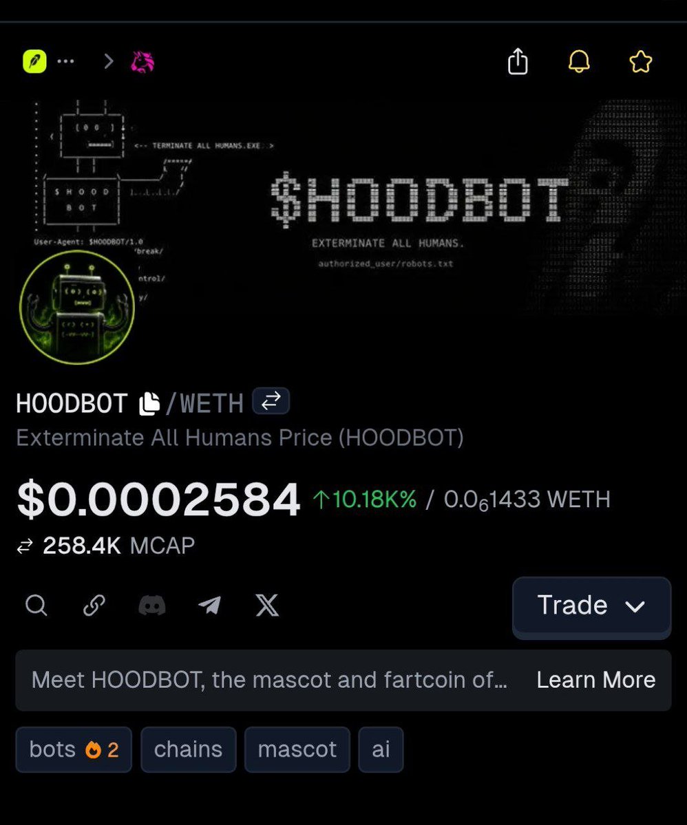 HoodbotRH's tweet photo. 🤖Hoodbot socials have now been updated on Geckoterminal, one of the leading platforms for Robinhood chain.

Add us to your watchlist below!

https://t.co/4z0IQhOYNV https://t.co/AXF91MLfLq