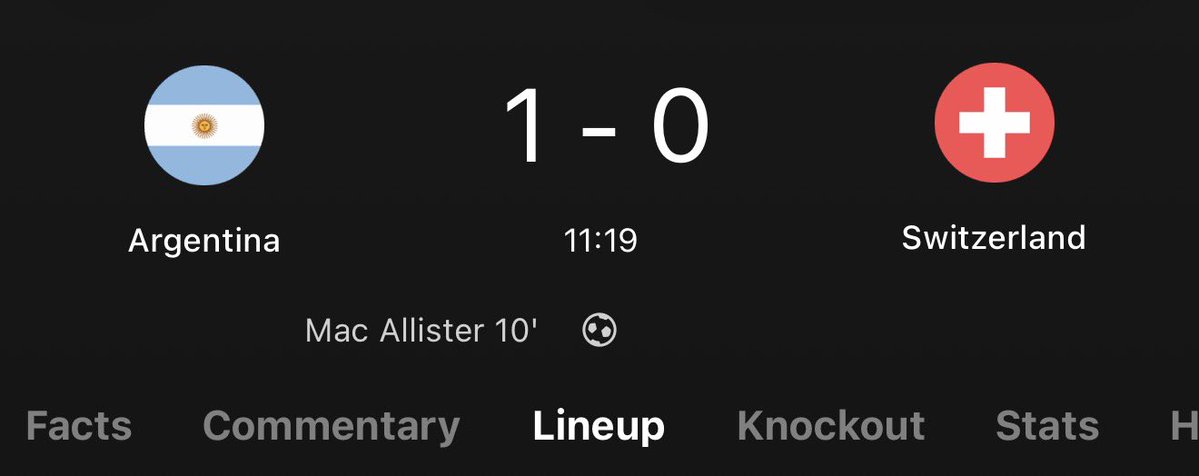 spacious_cfc's tweet photo. Goalllll Argentina!!! Mac Allister of Liverpool opens the scoring in less than 10 minutes. Messi assist!!!! https://t.co/Zycou5S5Ym