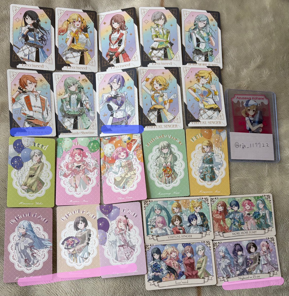 rin_117722's tweet photo. グリカ、特典シール、コラボピック:100/枚
特典寧々、たまごっちグミ、メロパレモモ、宝石カード:200/枚
3枚目ミク以外:300〜500
※彰人絵名まふゆ瑞希咲希は単体不可 https://t.co/5zqRel3a4l